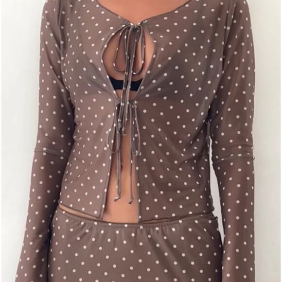 Motel Araceli Brown Polka Dot Tie-Front Top - Picture 6 of 9